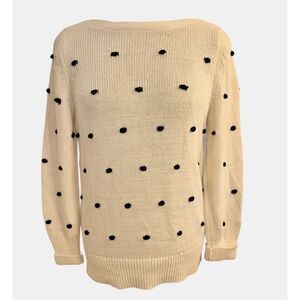 Ann Taylor LOFT Bobble Knit Polka Dot Sweater Boat Neck Cream & Black Large